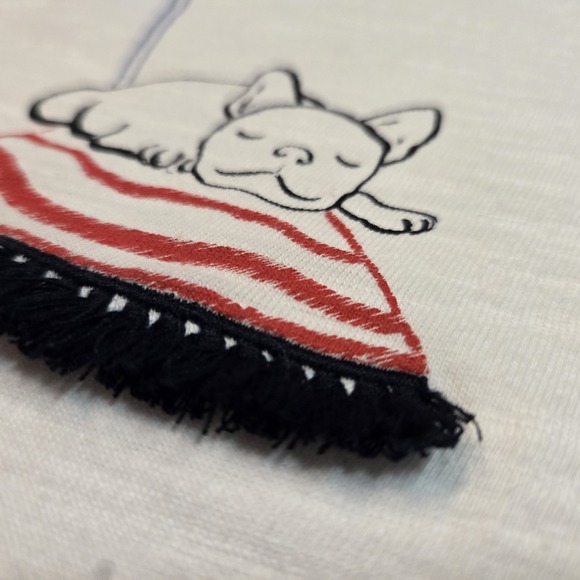 Talbots Size M White Cotton French Bulldog On Island Time Beach Tee T-shirt - Picture 3 of 7